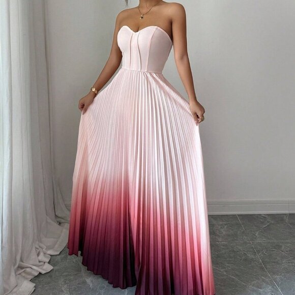 Multicolor Women's Elegant Romantic Ruched Waist A-Line maxi dress - Picture 4 of 6